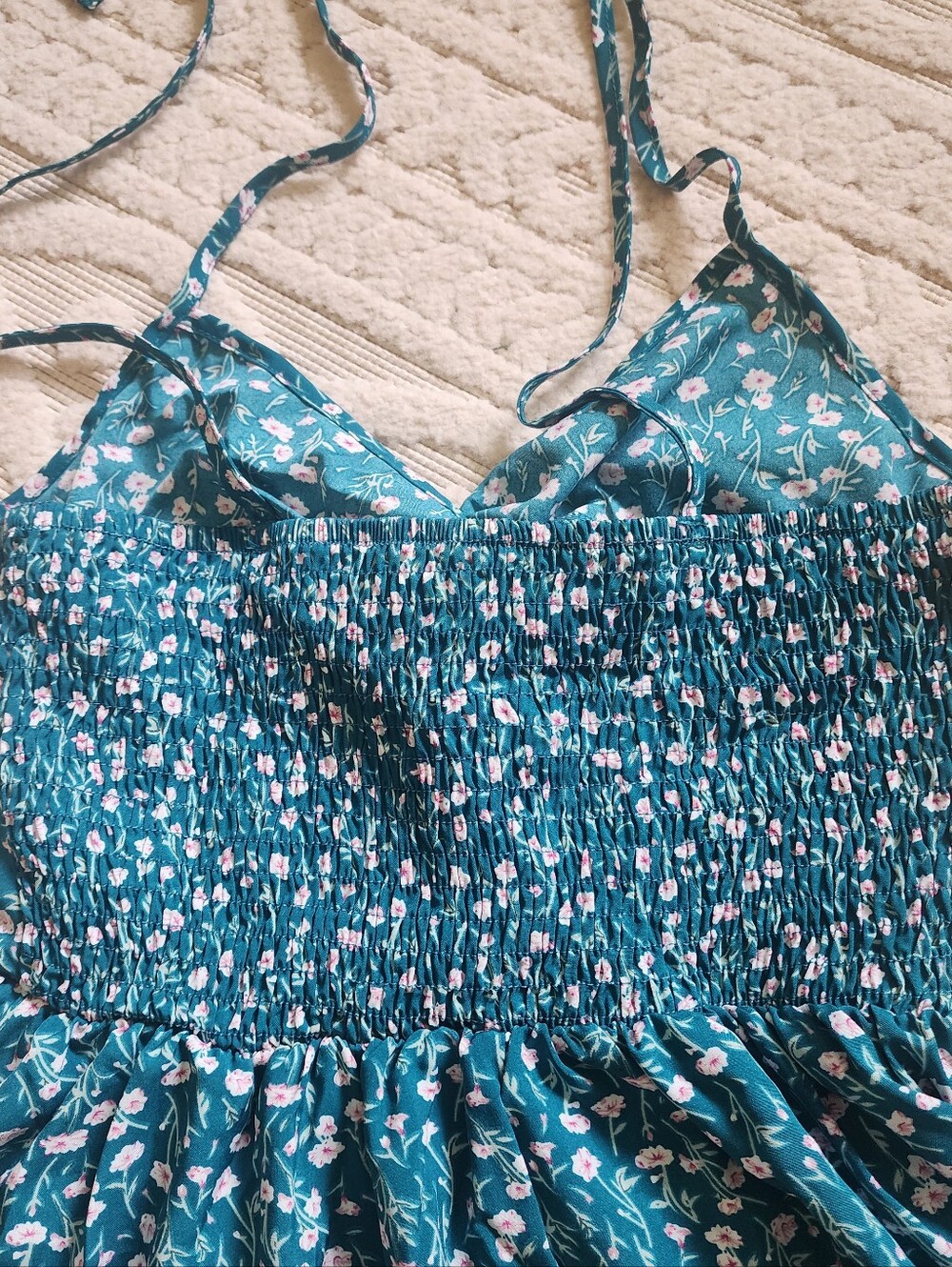 XS SHEIN Green Floral Dress with Pink Blossoms - Picture 3 of 9